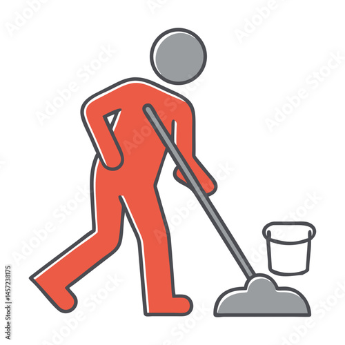 Cleaner using a mop while working against a white background  