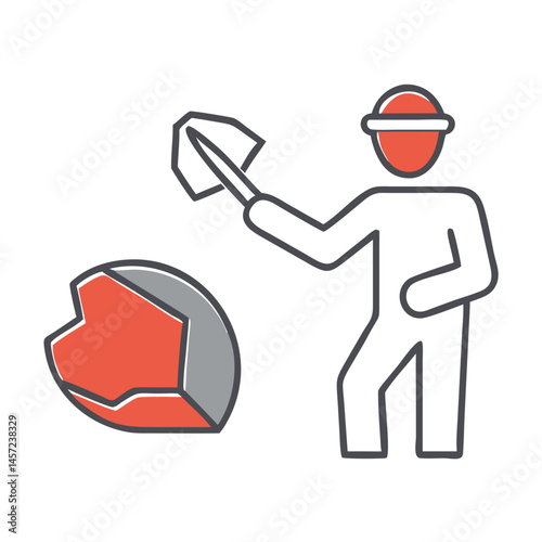 Geologist breaking rock with pickaxe in simple vector style  