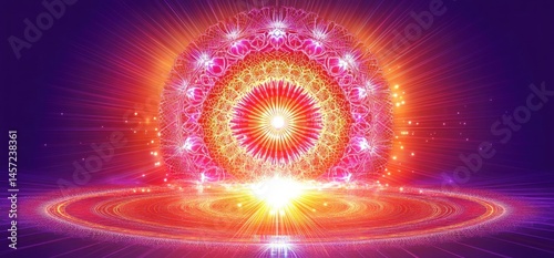 Vibrant mandala energy sphere glows, cosmic background, spiritual art