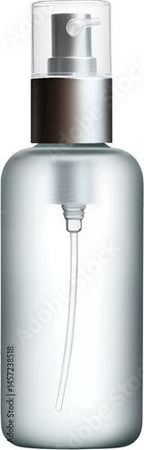 An isolated cylindrical frosted glass  bottle with spray nozzle  , vector, png