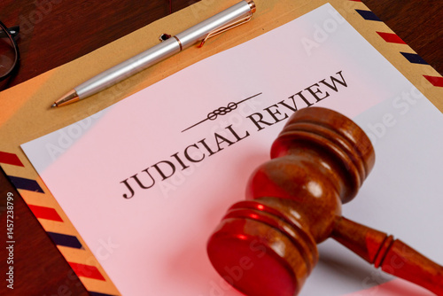 Judicial Review Form Beside Gavel on Polished Legal Workspace