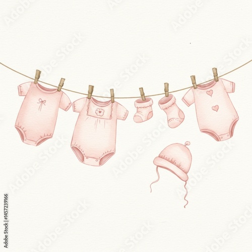 Pink Baby Clothes Hanging on a Clothesline
