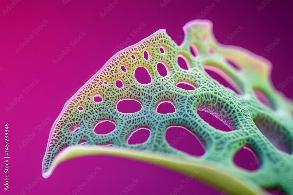 Fototapeta premium Close-up view of a colorful, intricate leaf-like structure.