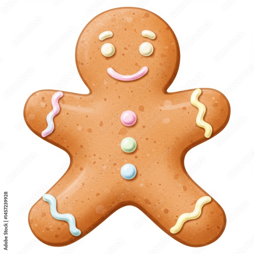 Brown Gingerbread Man Cookie with Pastel Icing