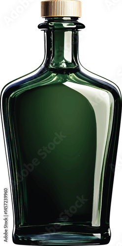 An isolated dark green glass  bottle , vector, png