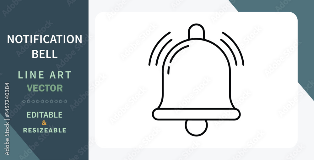 Fototapeta premium Editable Resizable Notification Bell Line Art Vector Icon Graphic