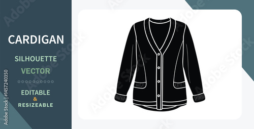 Black Cardigan Silhouette Vector Illustration Editable, Resizable Template