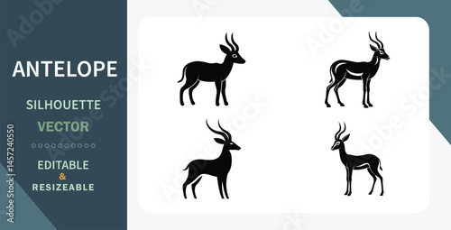 Antelope Silhouette Vector Icons Editable, Resizable, Wildlife Graphics