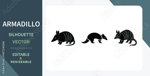 Armadillo Silhouette Vector Icons Editable, Resizable, Wildlife Designs