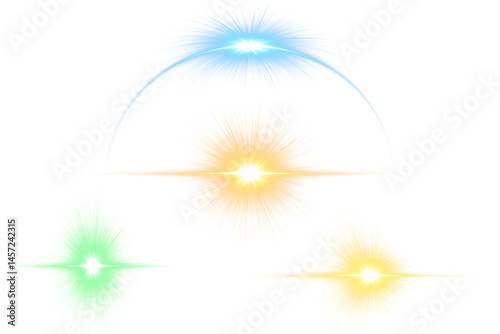 Collection of Glowing Lens Flare Effects isolated on a transparent background