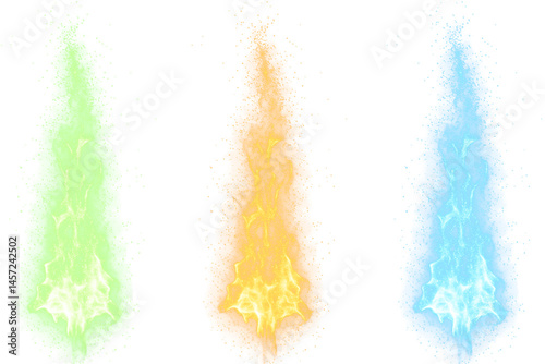 Colorful Magical Flames of Different Colors isolated on a transparent background