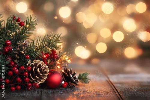Warm glowing holiday lights with festive bokeh background photo