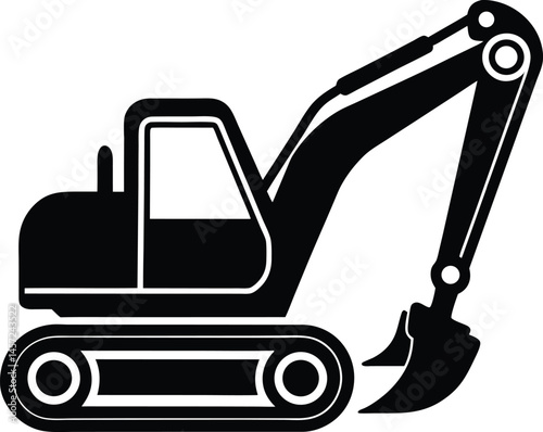  black and white illustration of an excavator construction machine