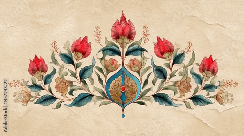 Mughal floral motif Indian art style perfect for logos and prints