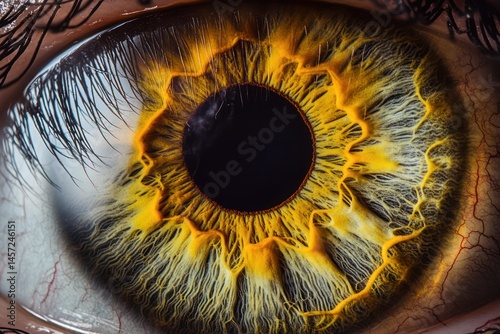 Detailed macro of feline eye with vivid iris and sharp focus photo