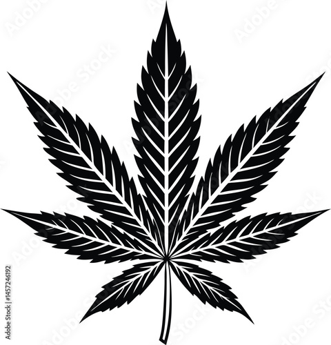 black and white illustration of a marijuana leaf