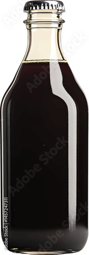 An isolated thick black glass bottle with cork , vector, png