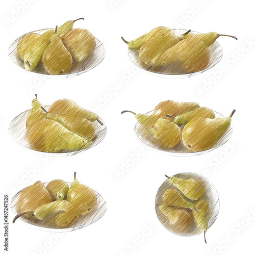 Pears Conference on a plate sketch isolated transparent background 3d rendering

