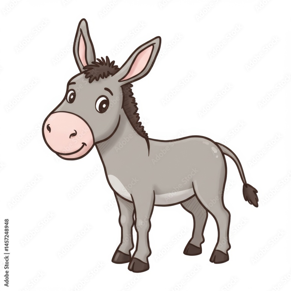 Cute Gray Donkey Cartoon Illustration Cute Gray Donkey Cartoon Illustration