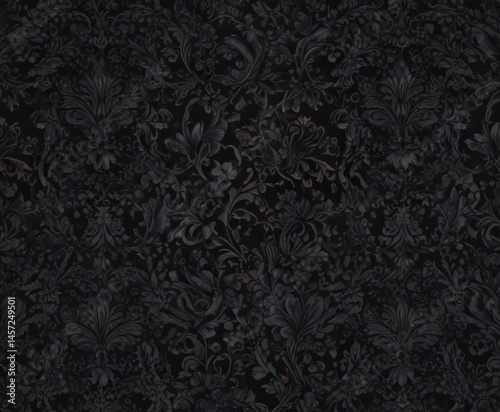 Seamless gothic damask wallpaper, rich black floral vines , repeating pattern, seamless