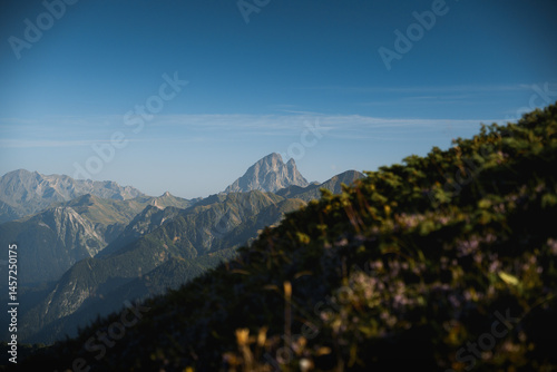 Midi d'ossau peak dominating the french pyrenees landscape from lac de montagnon