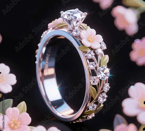 ILUSTRATION Elegant Diamond Ring with Flower Accent