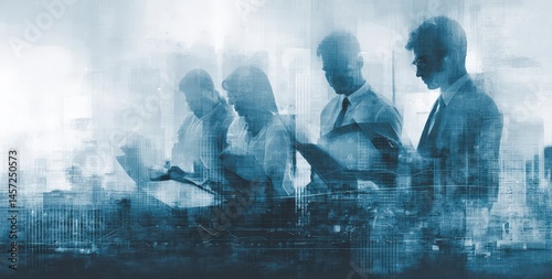 Wallpaper Mural Abstract silhouettes of business team over modern cityscape and digital overlay Torontodigital.ca