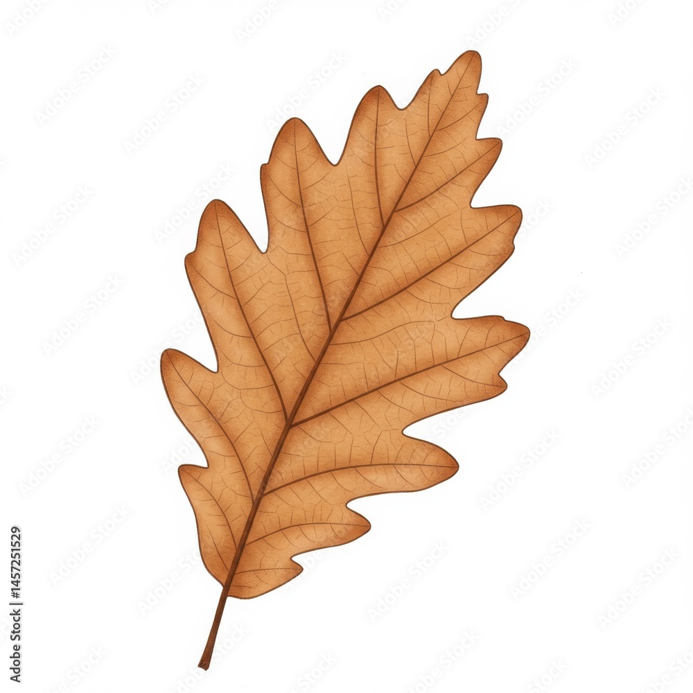 Brown Oak Leaf Illustration on White Background Brown Oak Leaf Illustration on White Background