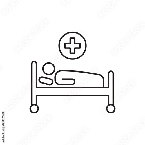 Patient Lying in Hospital Bed with Medical Cross Icon – Healthcare and Treatment Concept Vector