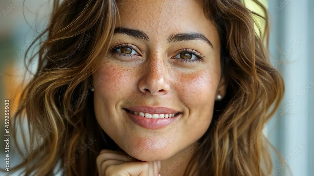 Portrait of a Smiling Woman with Freckles and Brown Hair Portrait of a Smiling Woman with Freckles and Brown Hair