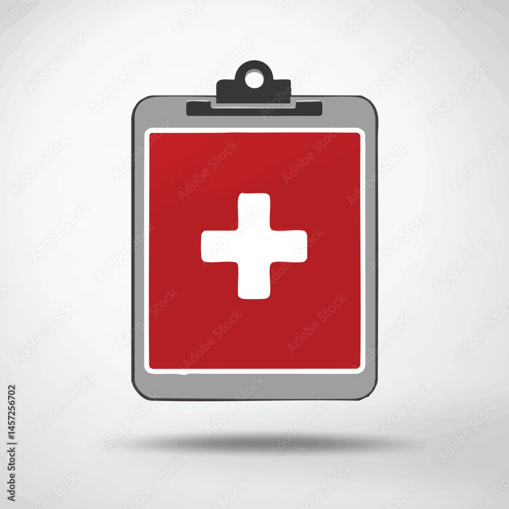 Obraz premium Medical clipboard displaying a red plus