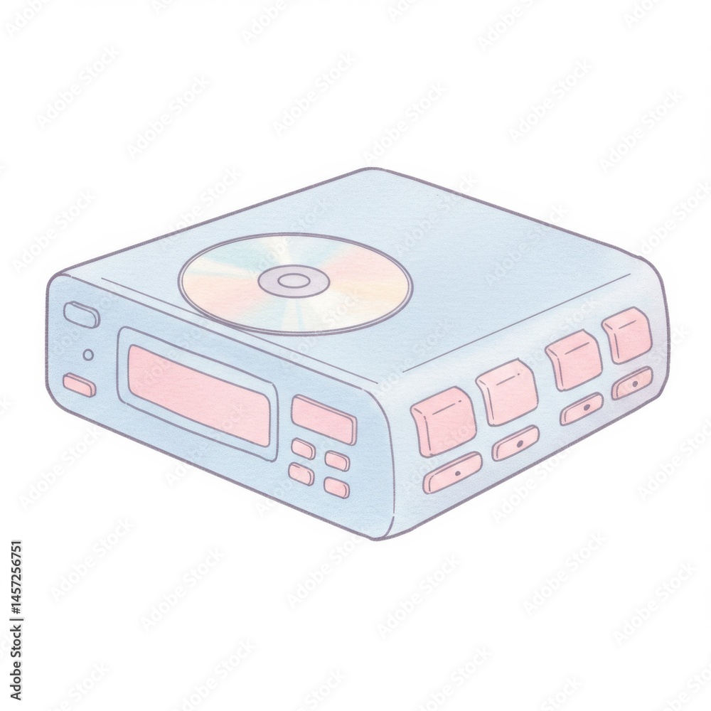 Fototapeta premium Pastel Blue and Pink Retro CD Player Illustration