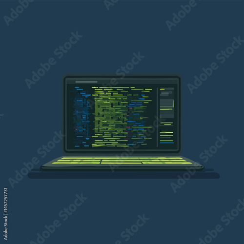 Illuminated coding laptop in the dark