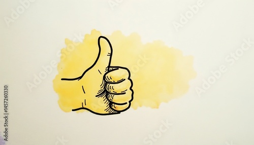 Simple childlike thumbs-up drawing yellow and orange conveying positivity
