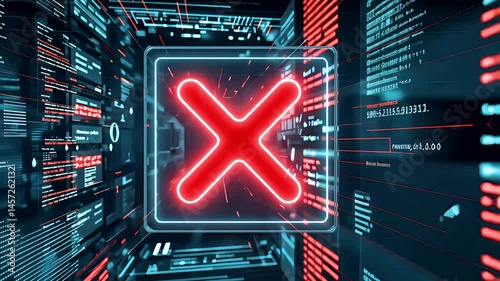 Red Error Symbol Displayed on Digital Interface in Cyber Environment