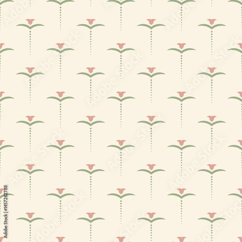 Cute seamless pattern with tulip flowers. Subtle feminine background with blooming pink flowers for nursery, fabric design, textiles, decor, 8 March.
