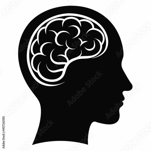 Human Head with Brain Silhouette Icon Vector for Mind and Intelligence Concept