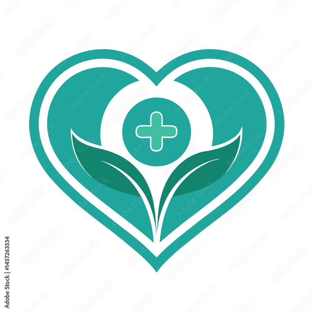 Obraz premium green heart with green leaves isolated icon on white background