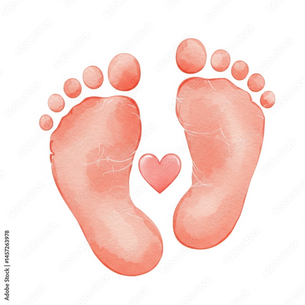 Pink Watercolor Baby Footprints with Heart Pink Watercolor Baby Footprints with Heart