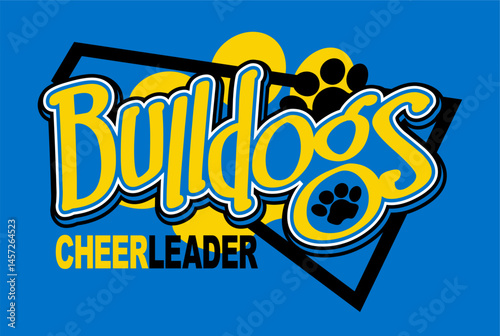cheerleader design with bulldogs, megaphone and paw prints for school, college or league sports