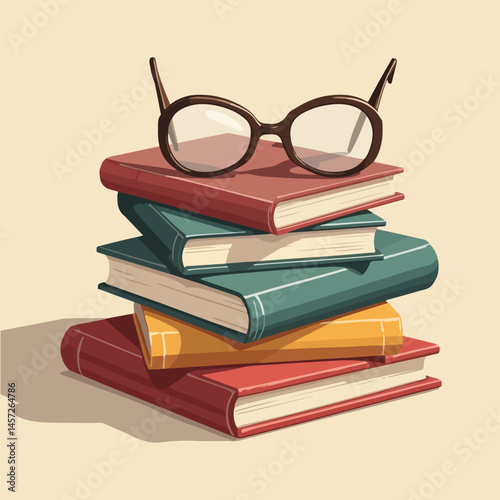 National Book Lovers Day Vector Illustration - Solid Color Design Featuring Book Stacks, Reading Glasses, Bookmarks, and Cozy Reading Atmosphere for Book Enthusiasts