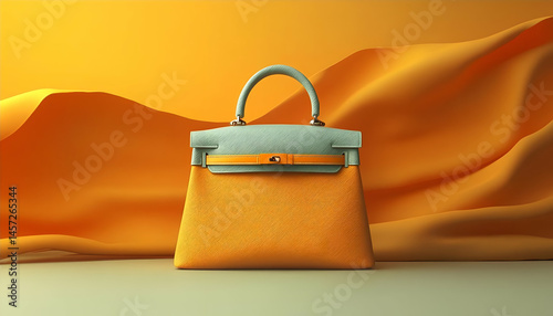 Yellow And Blue Handbag On Orange Fabric Background
