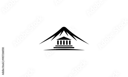 Mountain and Greek House Silhouette Icon Vector for Education or Travel Design