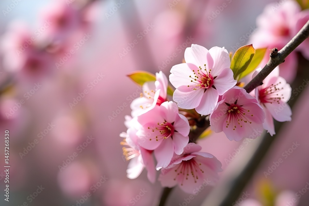 Obraz premium Nature’s Beauty – Pink Cherry Flowers Blooming in a Close-Up Shot