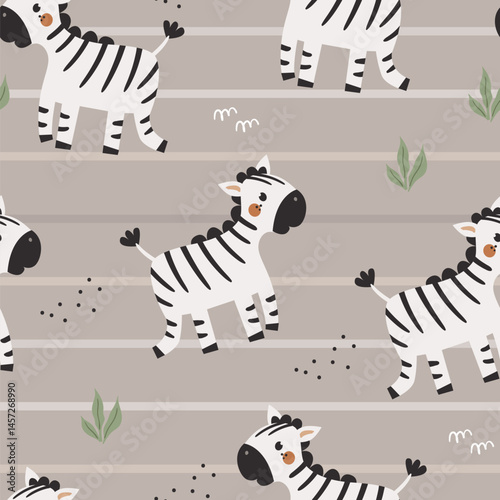 Vector seamless pattern with cute zebras.