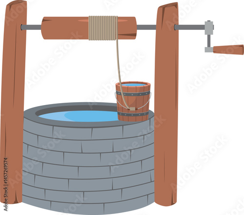 Old water well illustration isolated on white background. Vector Illustration.
