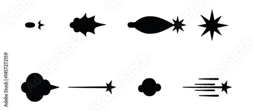 Gunfire silhouettes icons set – explosion, muzzle flash, impact, smoke, spark. Vector icons set