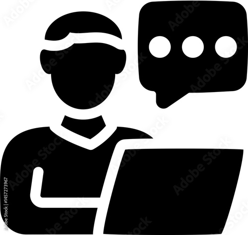 Person chatting on laptop icon. Silhouette icon.