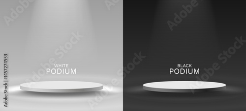 Stage podium with lighting, Stage Podium Scene with for Award, Decor element background. Vector illustration