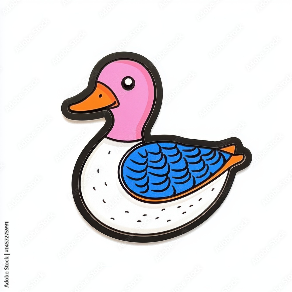 Colorful cartoon duck illustration with vibrant pink and blue details
